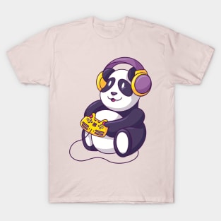Cute Panda Playing Video Games - Funny Animals T-Shirt